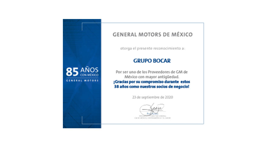 GM Recognition of the oldest supplier in Mexico: 38 years GM Recognition of the oldest supplier in Mexico: 38 years